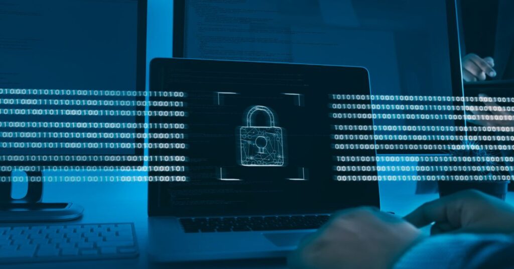 Illustration of a digital firewall protecting a network