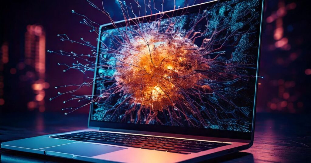 A data network under intense scanning, depicting a comprehensive IT system audit process.