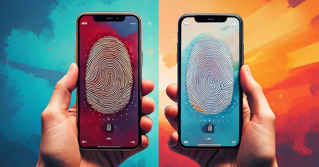 A split-screen image: one side shows a smartphone displaying a 2-step verification code, and the other a fingerprint scanner for 2-factor authentication.