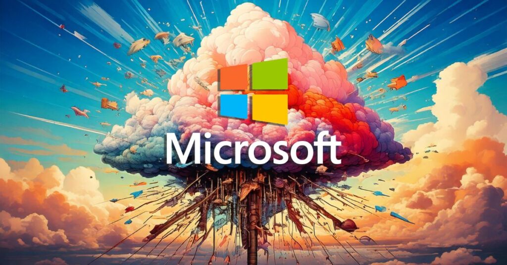 A cloud with arrows representing integration and scalability, with the Microsoft logo.
