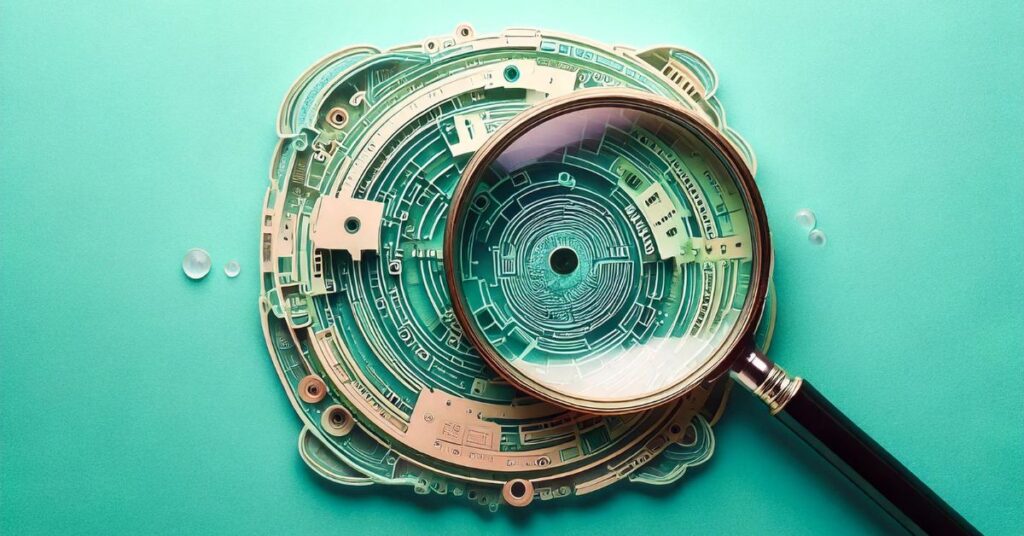 Concept art illustrating credentialed scanning as a magnifying glass uncovering hidden vulnerabilities, while uncredentialed scanning observes only surface-level issues.