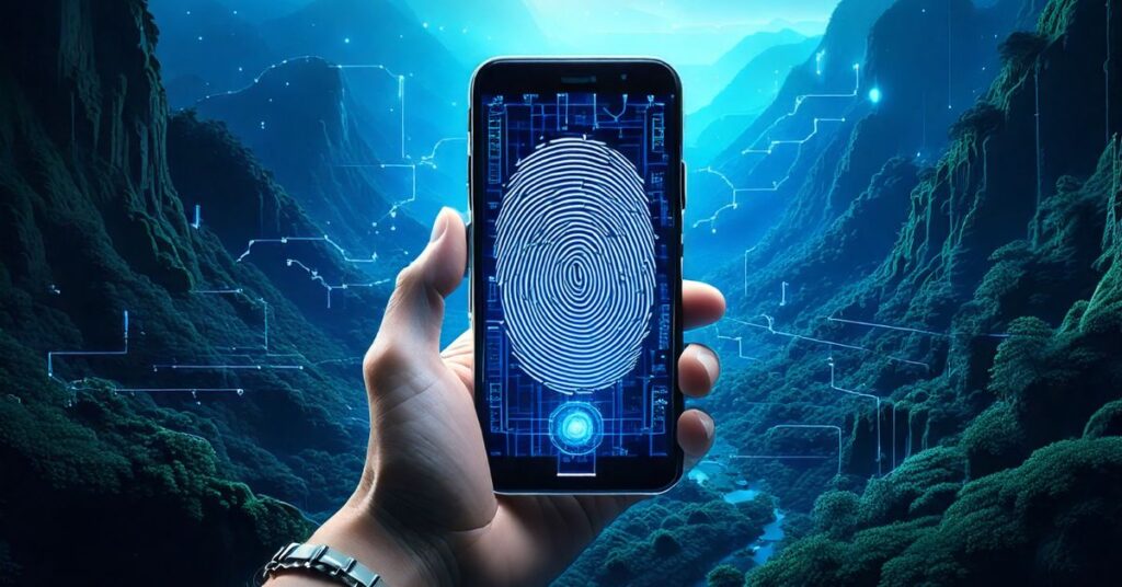 User unlocking smartphone with fingerprint in a secure setting